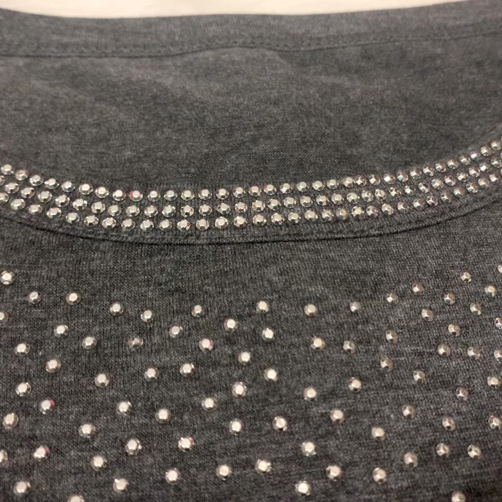 GRAY Rhinestone BLING! embellished Long Sleeve Top - Picture 12 of 14